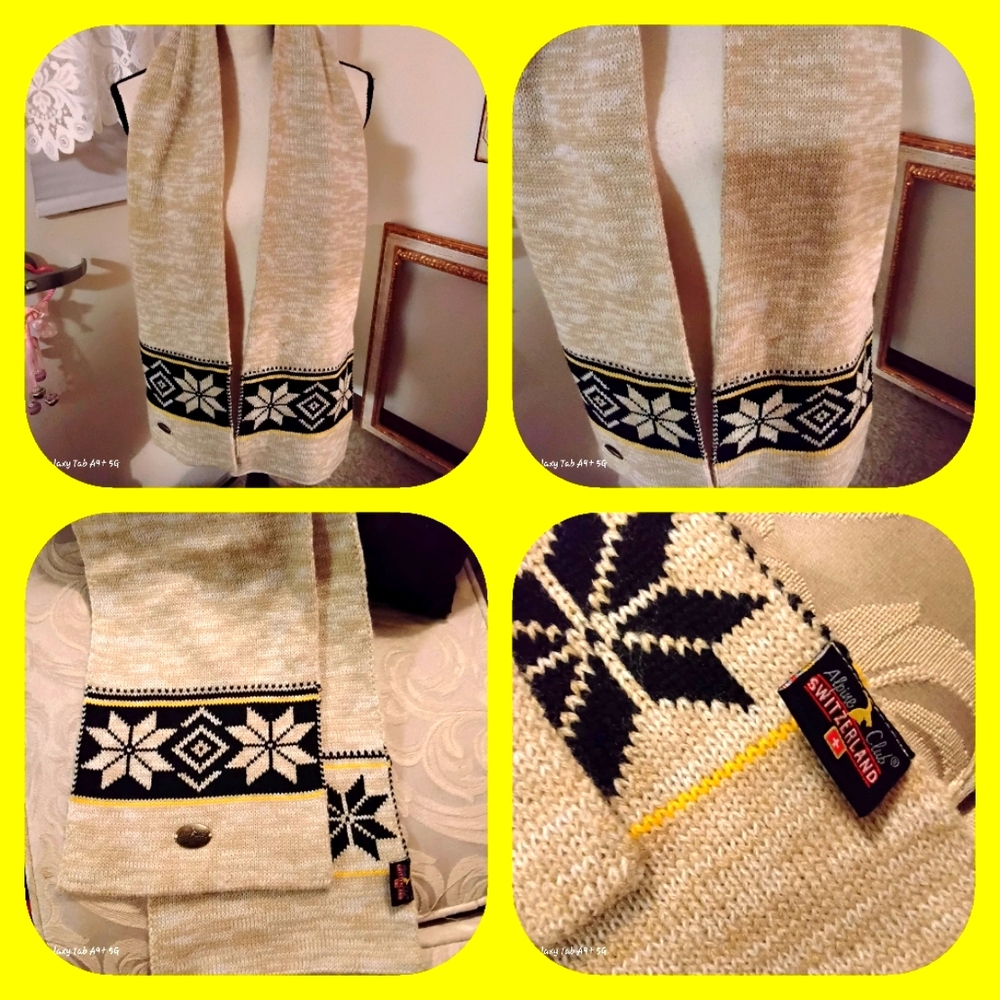 Alpine Club Switzerland Wool Blend  Snowflake Design Wide Scarf